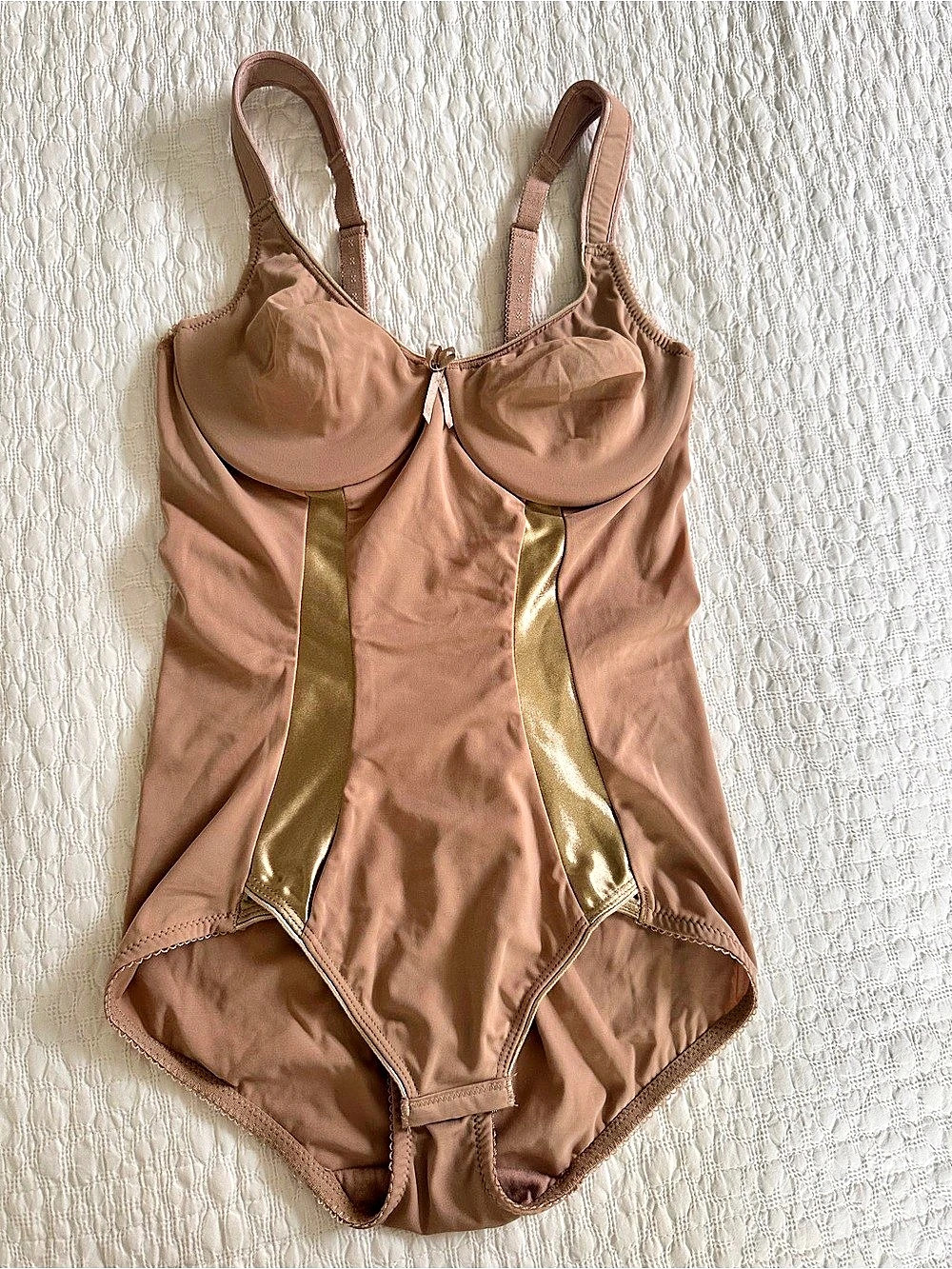 Marilyn Monroe Intimates Shaping Bodysuit -bodysuit with gold satin panels Large